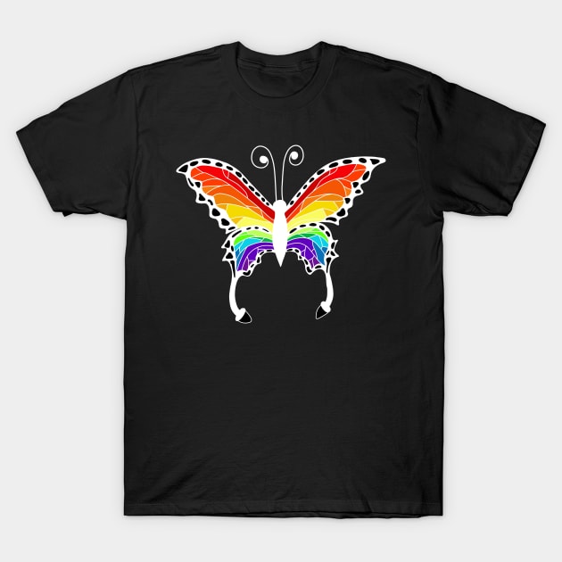 White Winged Rainbow Stained-Glass Style Butterfly T-Shirt by yellowkats